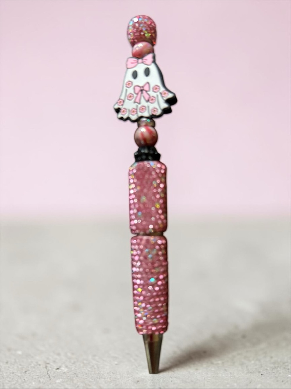 Pink Glitter Ghost Beaded Pen